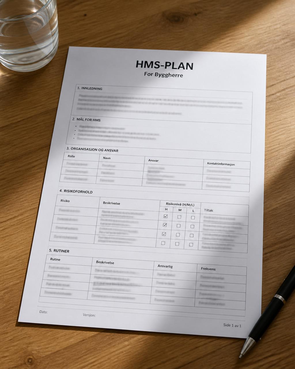 HMS-PLAN – dokument på tremøne
