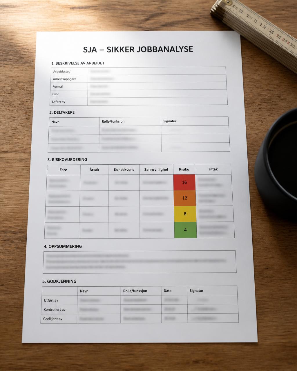 SJA – Sikker Jobbanalyse – risikotabell på tremøne